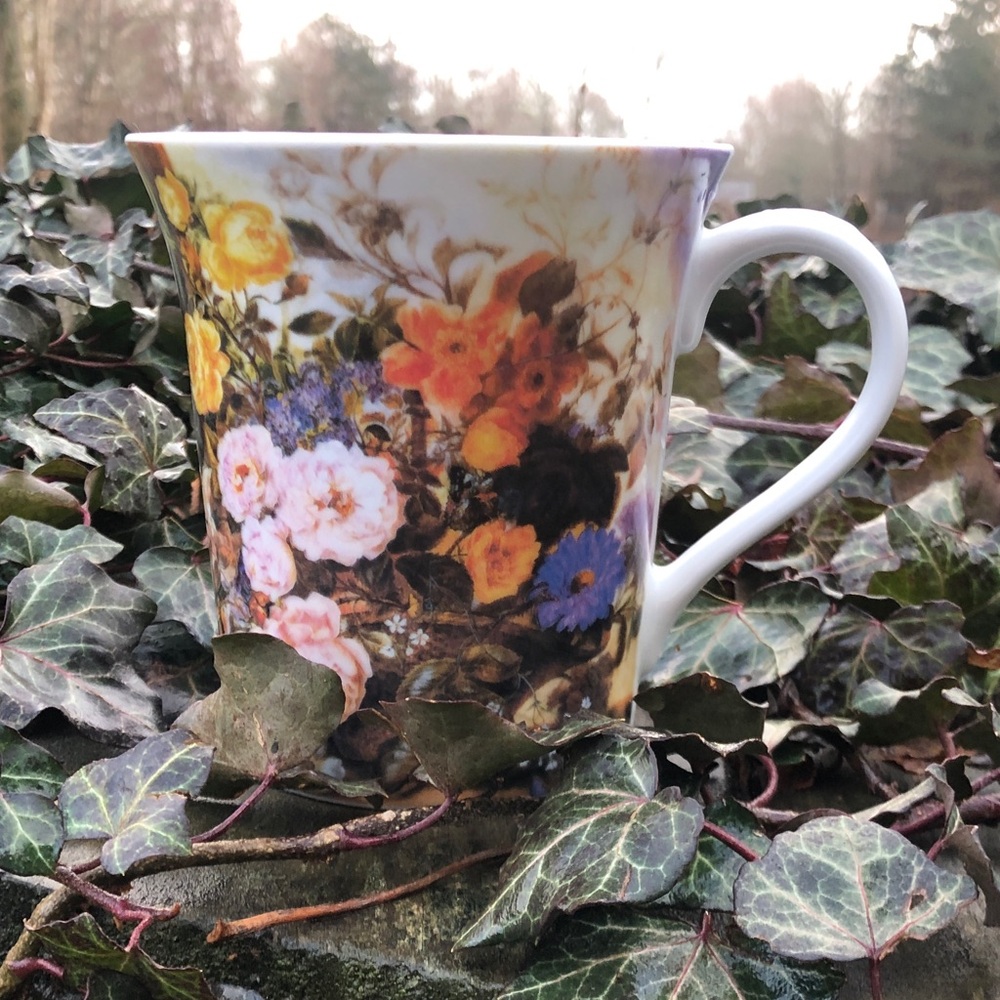 Pier 1 Multicolor Floral Ceramic Mug